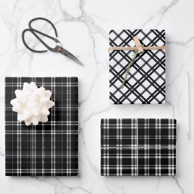 Black & White Geometric Trio  Wrapping Paper Sheet (Front)