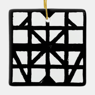 Black & White German Half-Timbered House Pattern Ceramic Ornament