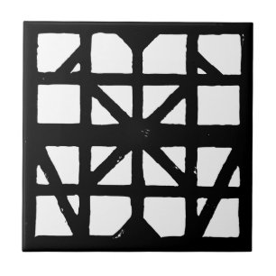 Black & White German Half-Timbered House Pattern Ceramic Tile