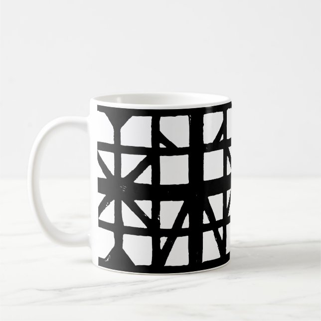 Black & White German Half-Timbered House Pattern Coffee Mug (Left)