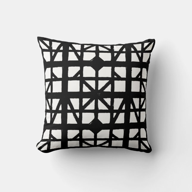 Black & White German Half-Timbered House Pattern Cushion (Front)