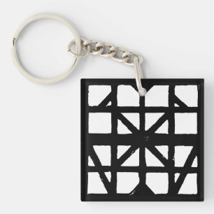 Black & White German Half-Timbered House Pattern Key Ring