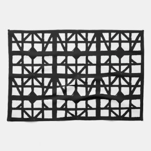 Black & White German Half-Timbered House Pattern Tea Towel