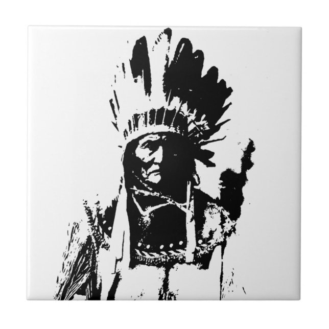 Black & White Geronimo Ceramic Tile (Front)