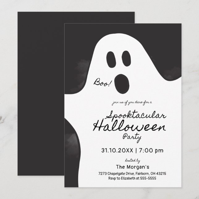 Black & White Ghost Spooktacular Halloween Party  Invitation (Front/Back)