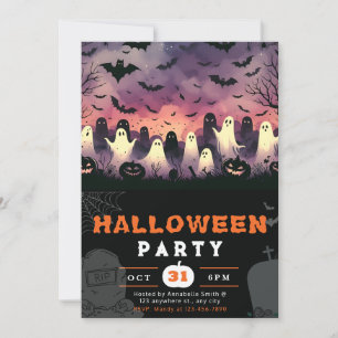 Black & White Ghosts Cemetery Creepy Sky Halloween Invitation