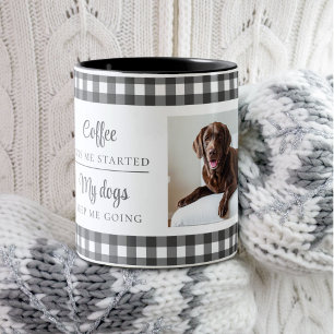 Black White Gingham 2 Dog Photo Two-Tone Coffee Mug