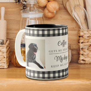 Black White Gingham 2 Dog Photo Two-Tone Coffee Mug