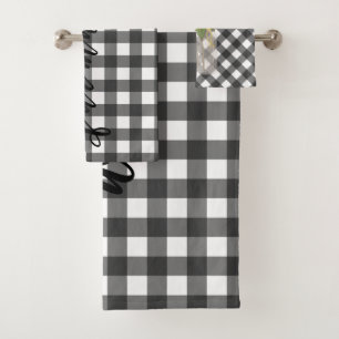BLACK & WHITE GINGHAM BATH TOWEL SET