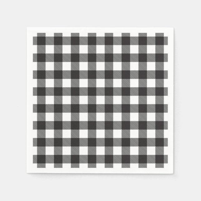 black white Gingham Buffalo Plaid Farmhouse Napkin (Front)