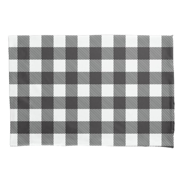 black white Gingham Buffalo Plaid Farmhouse Pillowcase (Front)