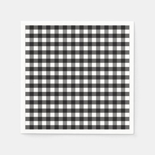 Black White Gingham Check Pattern Napkin (Front)