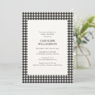 Black White Gingham Check Plaid Winter Baby Shower Invitation