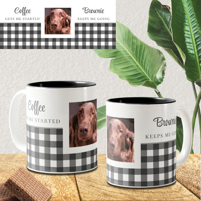 Black White Gingham Dog Photo Two-Tone Coffee Mug (Creator Uploaded)