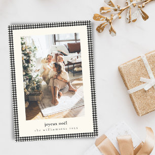Black White Gingham Joyeux Noel Family Photo Holiday Card