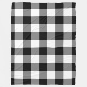 Black White Gingham Pattern Bufallo Check Fleece Blanket