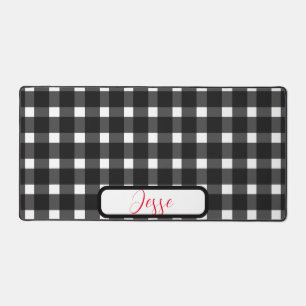 Black White Gingham Pattern Desk Mat