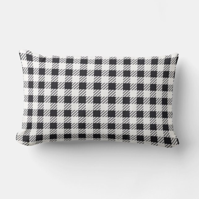 Black & White Gingham Pattern Lumbar Cushion (Front)