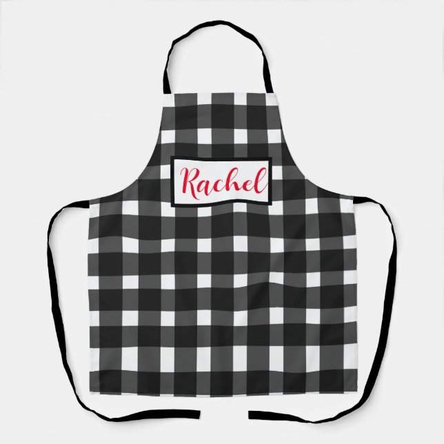 Black White Gingham Personalised Apron (Front)