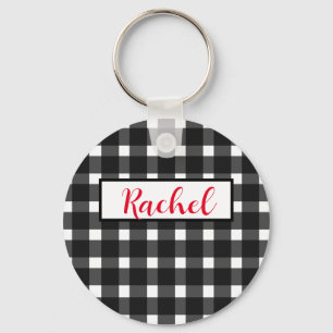 Black White Gingham Personalised Key Ring