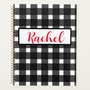Black White Gingham Personalised Planner