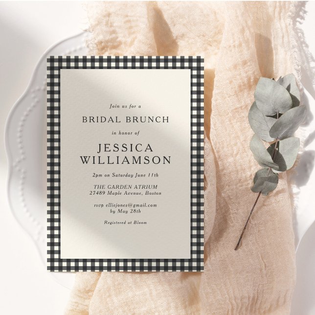 Black White Gingham Simple Chic Bridal Brunch Invitation (Creator Uploaded)