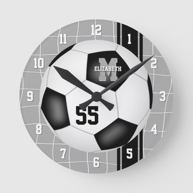 black white girls boys varsity stripes soccer round clock (Front)