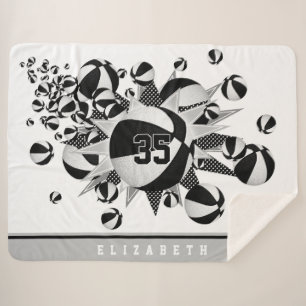 black white girls sports room basketballs stars sherpa blanket