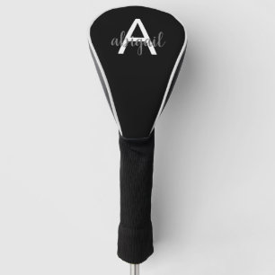 Black White Girly Golf Club Modern Monogram Name Head Cover