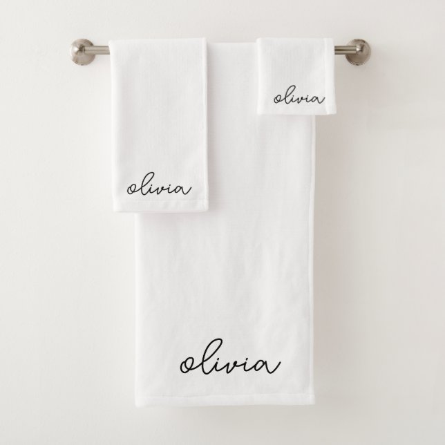 Black White Girly Monogram Name  Bath Towel Set (Insitu)