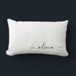 Black White Girly Script Monogram Name Modern Lumbar Cushion<br><div class="desc">White and Black Monogram Add Your Own Name Lumbar Pillow. This makes the perfect sweet 16 birthday,  wedding,  bridal shower,  anniversary,  baby shower or bachelorette party gift for someone that loves glam luxury and chic styles.</div>