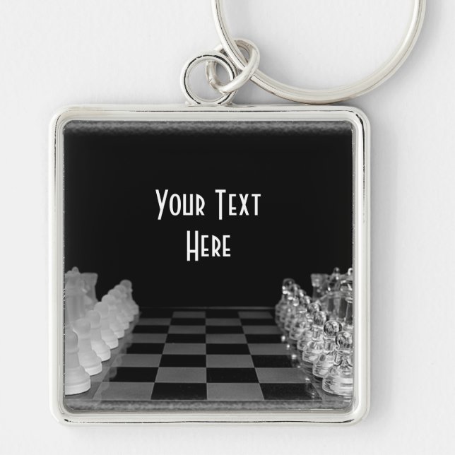 Black & White Glass Chess Board Game Key Ring (Front)