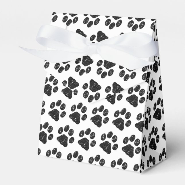 Black White Glitter Paw Print Favour Box (Front Side)