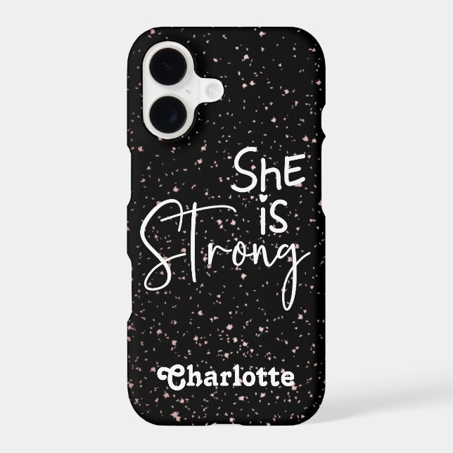 Black white glitter She is Strong Christian quote iPhone Case (Back)