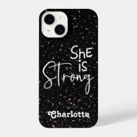 Black white glitter She is Strong Christian quote