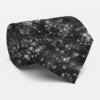 Black White Glitter Shiny Sparkle Glam Disco Tie