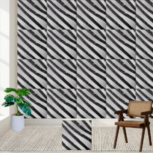 Black White Glitter Stripe Floor Ceramic Tile