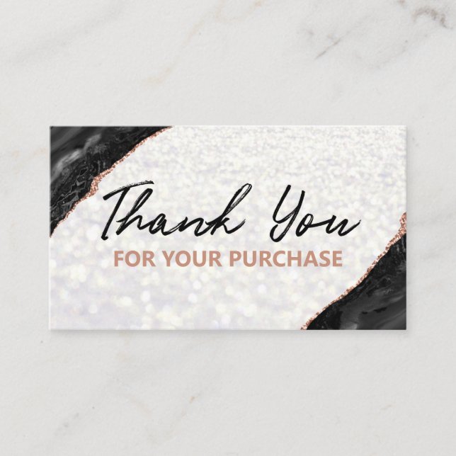Black White Glitter Thank You For Your Purchase Business Card (Front)