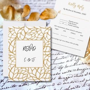 Black White Gold Abstract Botanical RSVP Card