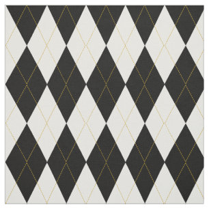 Black   White   Gold Argyle Pattern Fabric
