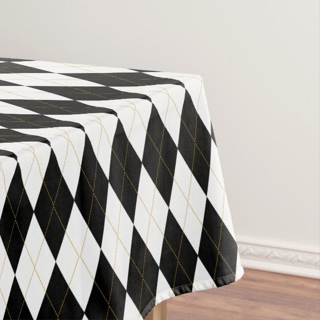 Black | White | Gold Argyle Pattern Tablecloth (In Situ)