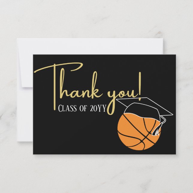  Black White Gold Basketball Graduation ball cap  Thank You Card (Front)