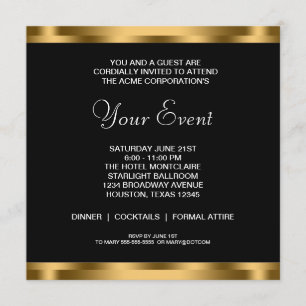 Black White Gold Black Tie Corporate Party Invitation