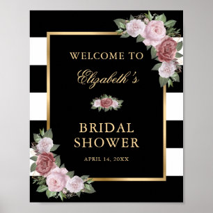 Black White Gold Blush Floral Bridal Shower Sign