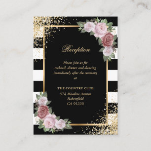 Black White Gold Blush Floral Wedding Reception Enclosure Card