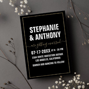  Black white gold bold script typography wedding Invitation
