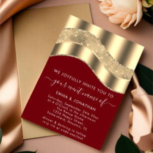 Black White Gold Border Wave QR Code Wedding