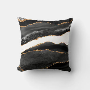 Black White & Gold Chic Modern Abstract Th Cushion