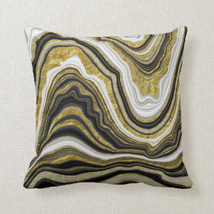 Black White & Gold Chic Swirl Modern Abstract   Cushion