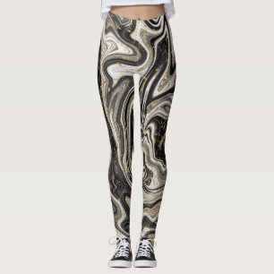 Black White & Gold Chic Swirl Modern Abstract Leggings